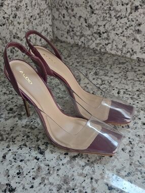 ALDO Burgundy Clear Panel Slingback Heels